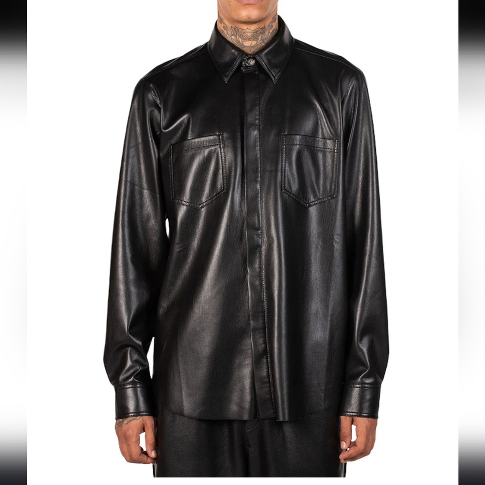 NANUSHKA Men's Black Faux Leather Shirt
